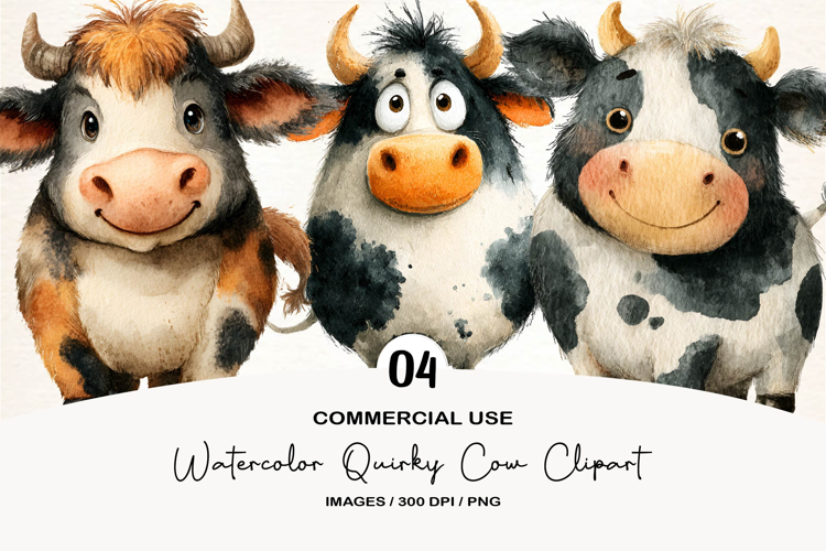 Watercolor Quirky Cow Clipart