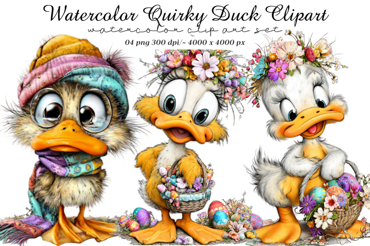 Watercolor Quirky Duck Clipart
