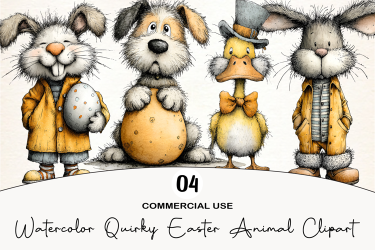 Watercolor Quirky Easter Animal Clipart