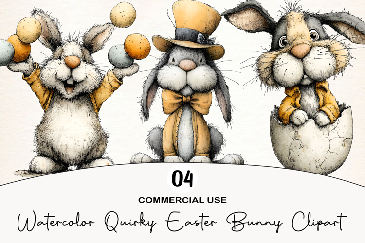 Watercolor Quirky Easter Bunny Clipart