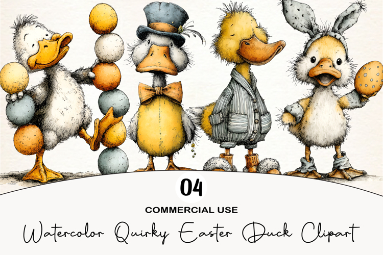 Watercolor Quirky Easter Duck Clipart