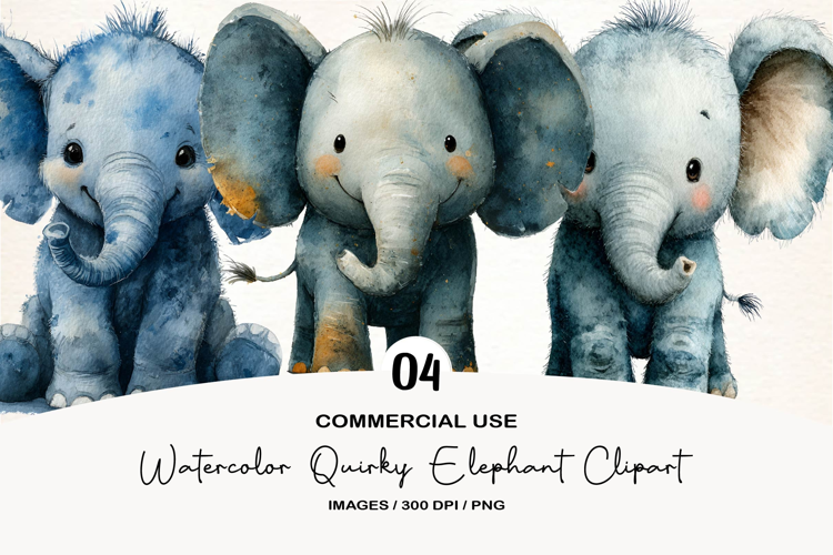 Watercolor Quirky Elephant Clipart