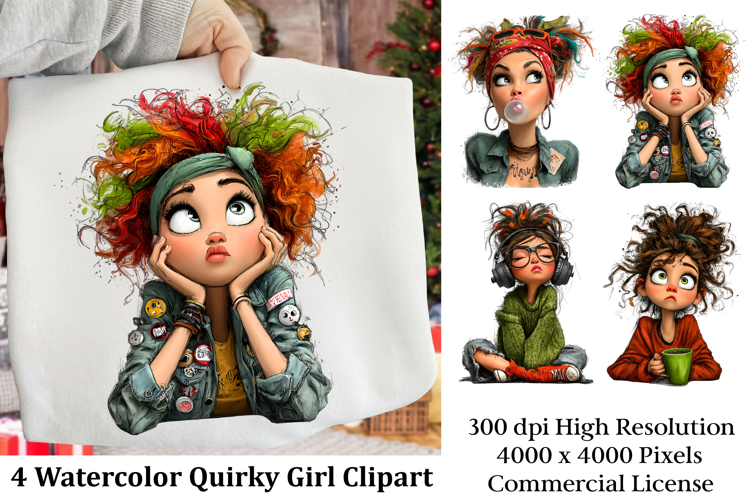 Watercolor Quirky Girl Clipart
