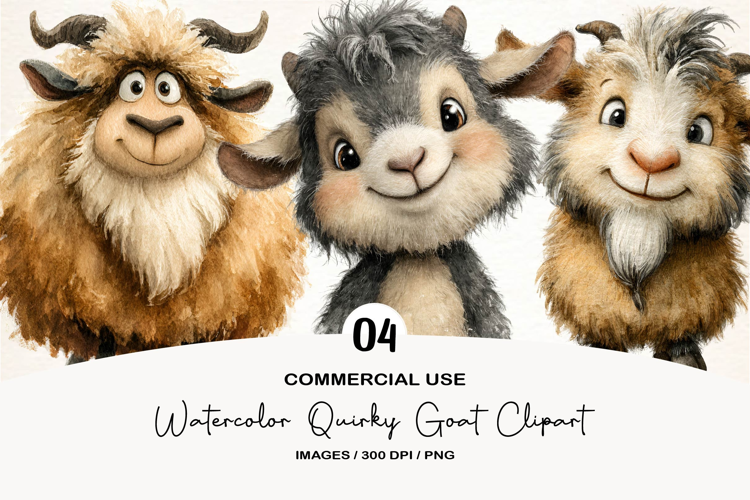 Watercolor Quirky Goat Clipart