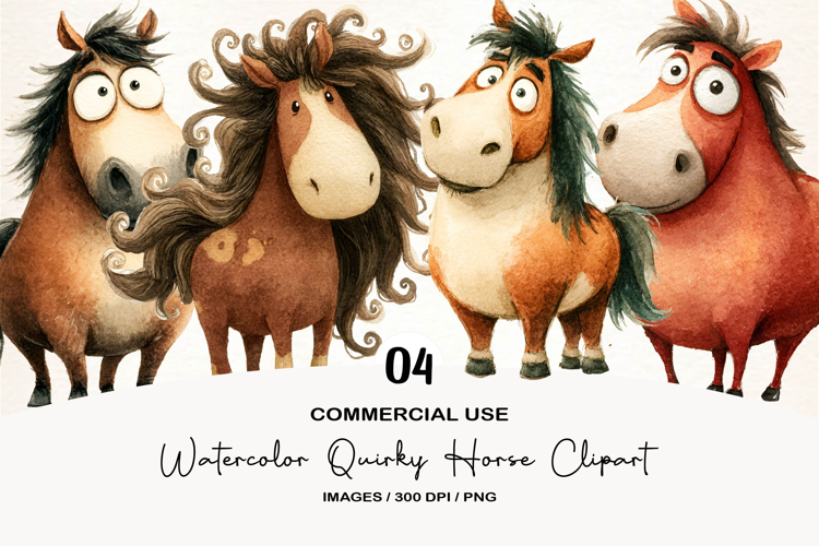 Watercolor Quirky Horse Clipart