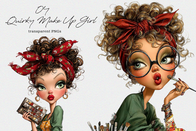 Watercolor Quirky Make Up Girl PNG