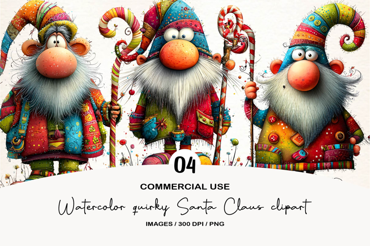 Watercolor quirky Santa Claus clipart