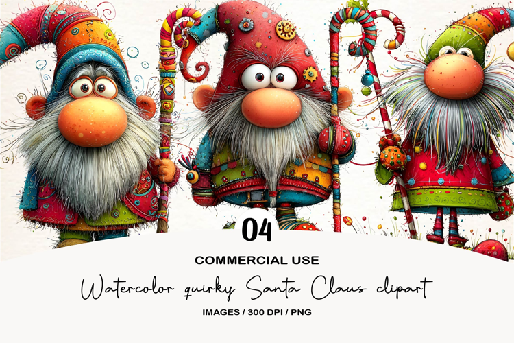 Watercolor quirky Santa Claus clipart