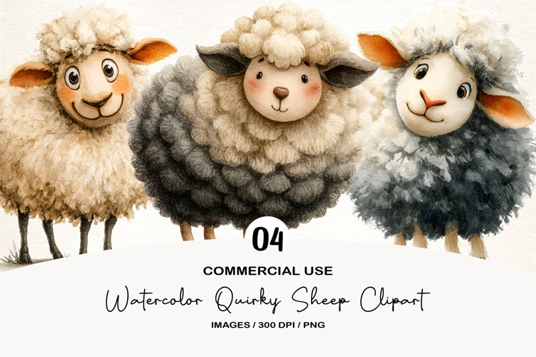 Watercolor Quirky Sheep Clipart