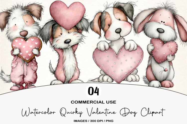 Watercolor Quirky Valentine Dog Clipart