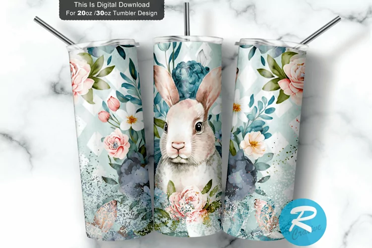Cute Easter Bunny Floral 20oz/30oz Skinny Tumbler