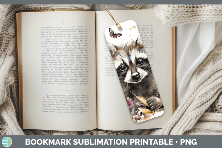 Watercolor Raccoon Bookmark Sublimation Printable Designs