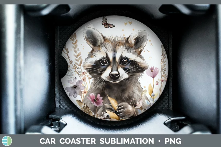 Watercolor Raccoon Car Coaster Sublimation Coaster Designs
