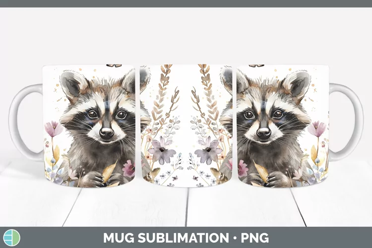Watercolor Raccoon Mug Wrap Sublimation Coffee Cup Designs