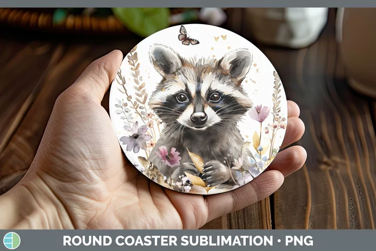 Watercolor Raccoon Round Coaster Sublimation Coaster Designs