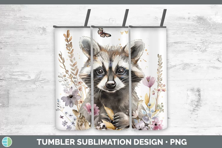 Watercolor Raccoon Tumbler Sublimation 20 oz Skinny Tumbler