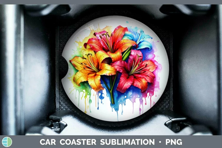 Watercolor Rainbow Azalea Car Coaster | Sublimation Coaster