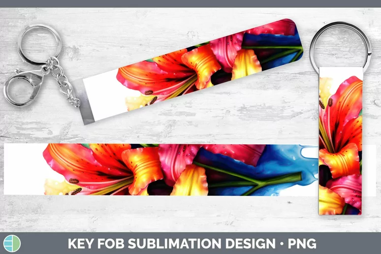Watercolor Rainbow Azalea Key Fob | Sublimation Wristlet Des