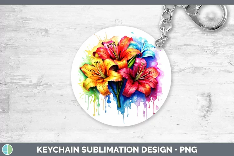 Watercolor Rainbow Azalea Keychain | Sublimation Keyring Des