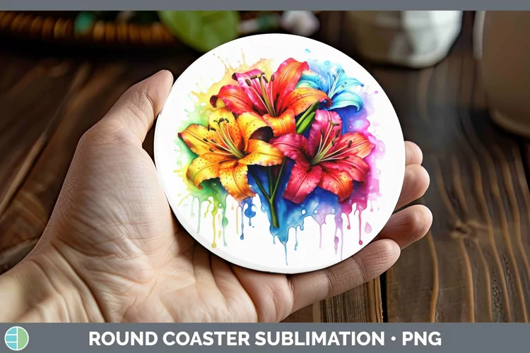 Watercolor Rainbow Azalea Round Coaster | Sublimation Coaste