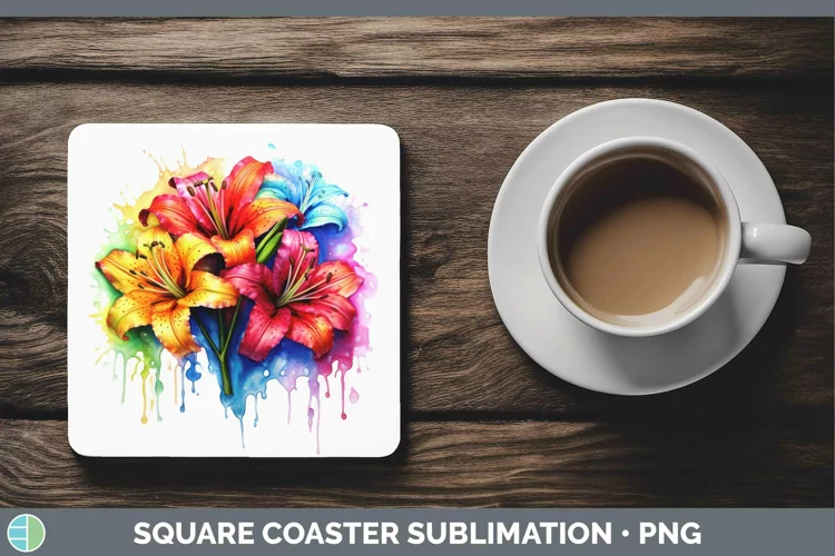 Watercolor Rainbow Azalea Square Coaster | Sublimation Coast