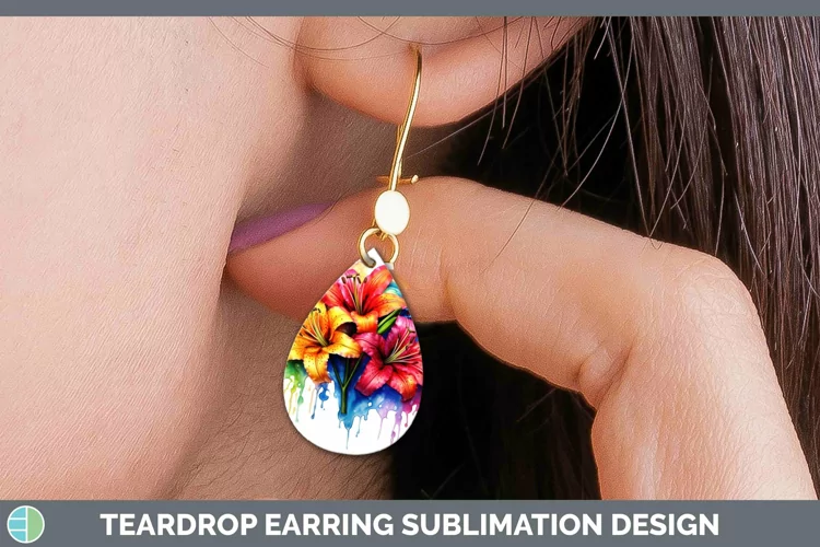 Watercolor Rainbow Azalea Teardrop Earrings | Sublimation Ea
