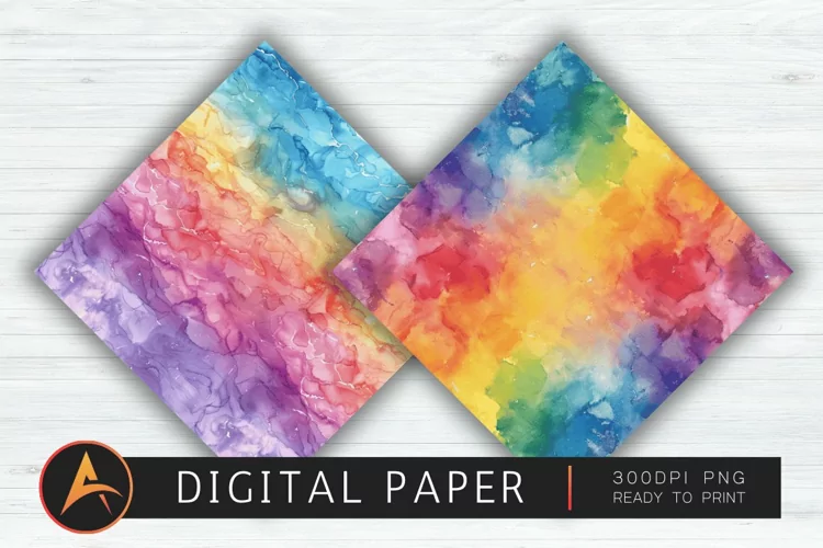 Watercolor Rainbow Boho Digital Paper