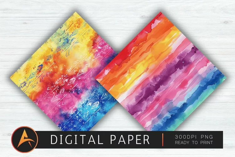 Watercolor Rainbow Boho Digital Paper PNG