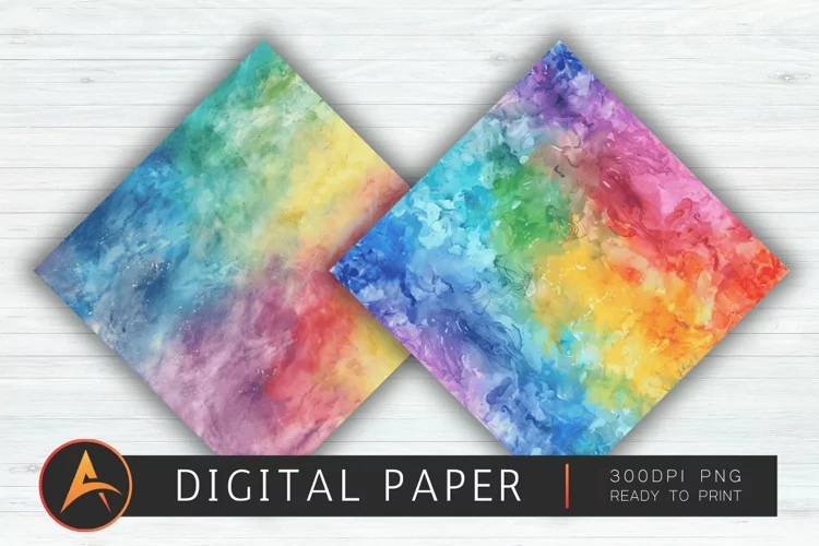 Watercolor Rainbow Boho Digital Paper