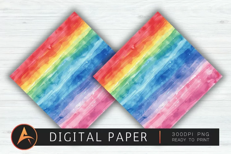 Watercolor Rainbow Boho Digital Paper PNG