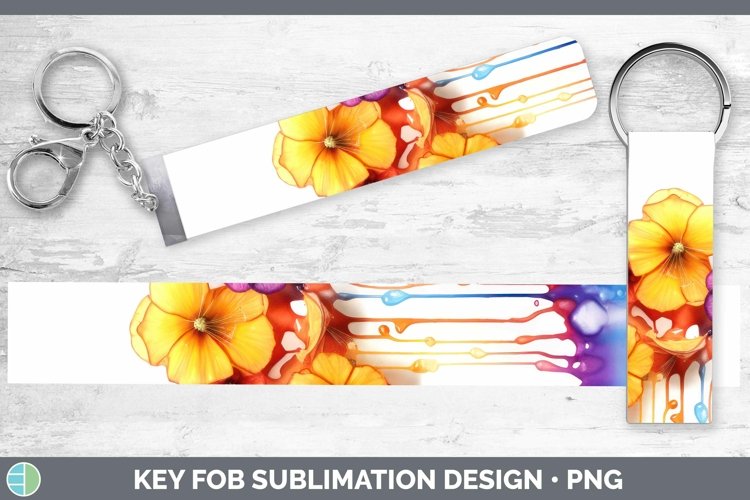 Watercolor Rainbow Buttercup Key Fob | Sublimation Wristlet