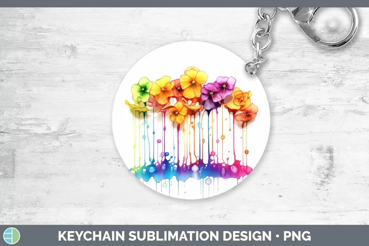 Watercolor Rainbow Buttercup Keychain | Sublimation Keyring