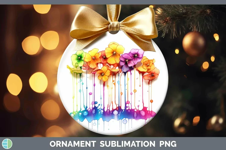 Watercolor Rainbow Buttercup Ornament | Sublimation Bauble D
