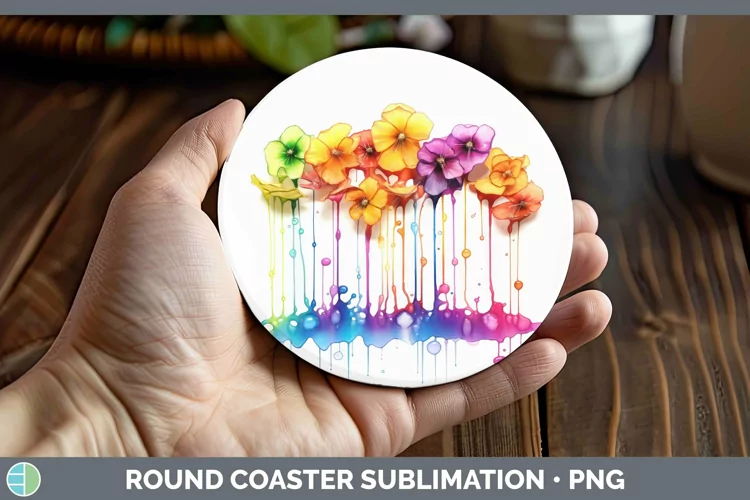 Watercolor Rainbow Buttercup Round Coaster | Sublimation Coa