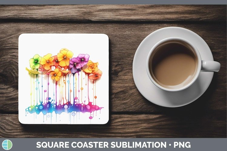 GorgeousWatercolor Rainbow Square Coaster design.