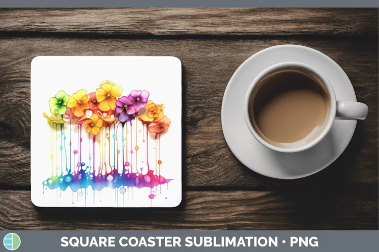 Watercolor Rainbow Buttercup Square Coaster | Sublimation Co