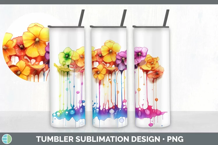 Watercolor Rainbow Buttercup Tumbler | Sublimation 20 oz Ski