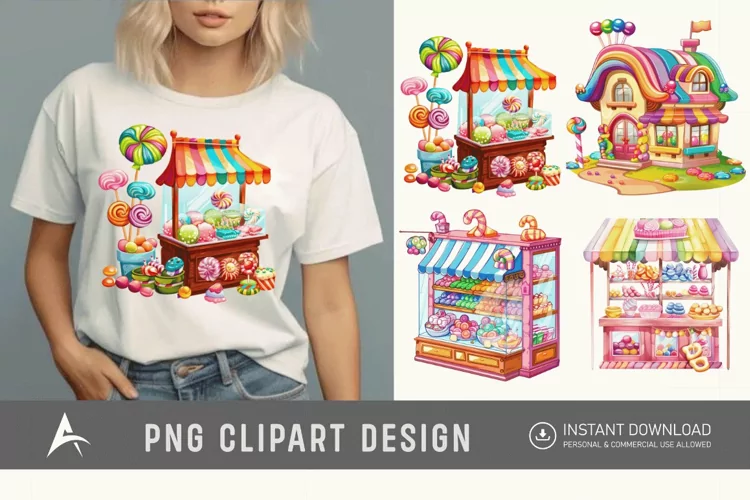 Watercolor Rainbow Candy Shop Clipart