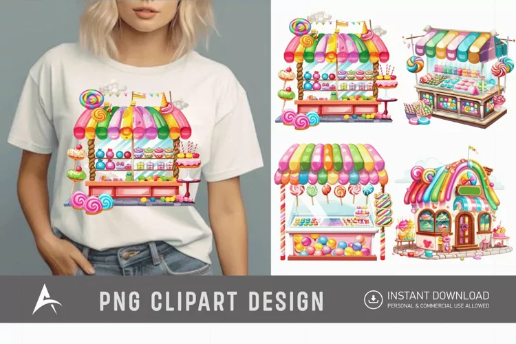 Watercolor Rainbow Candy Shop Clipart
