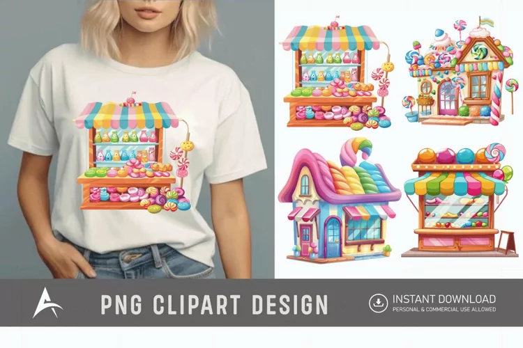 Watercolor Rainbow Candy Shop Clipart