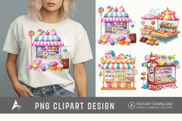 Watercolor Rainbow Candy Shop Clipart