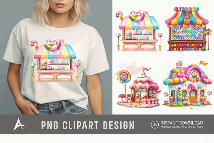 Watercolor Rainbow Candy Shop Clipart