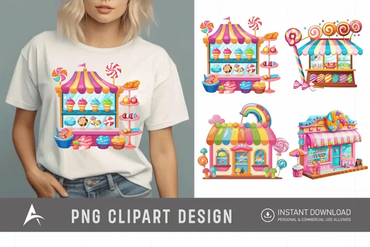 Watercolor Rainbow Candy Shop Clipart