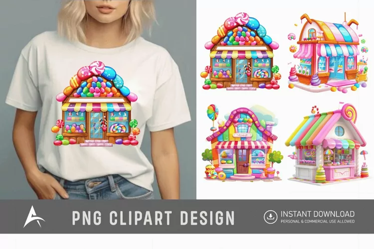 Watercolor Rainbow Candy Shop Clipart