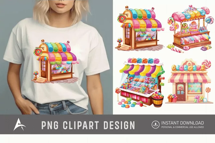 Watercolor Rainbow Candy Shop Clipart