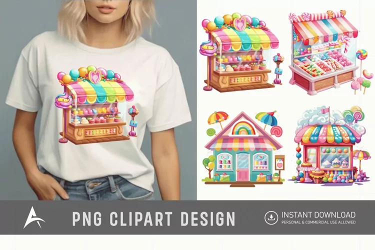 Watercolor Rainbow Candy Shop Clipart
