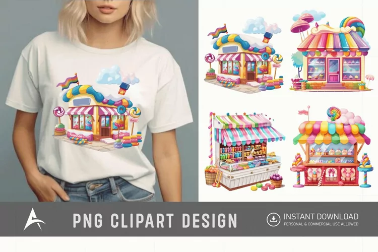 Watercolor Rainbow Candy Shop Clipart