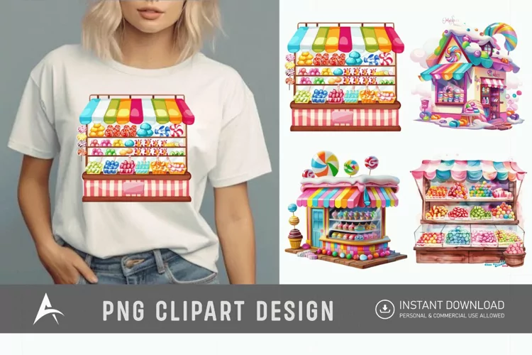Watercolor Rainbow Candy Shop Clipart