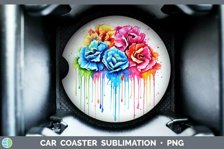 Watercolor Rainbow Carnation Car Coaster | Sublimation Coast