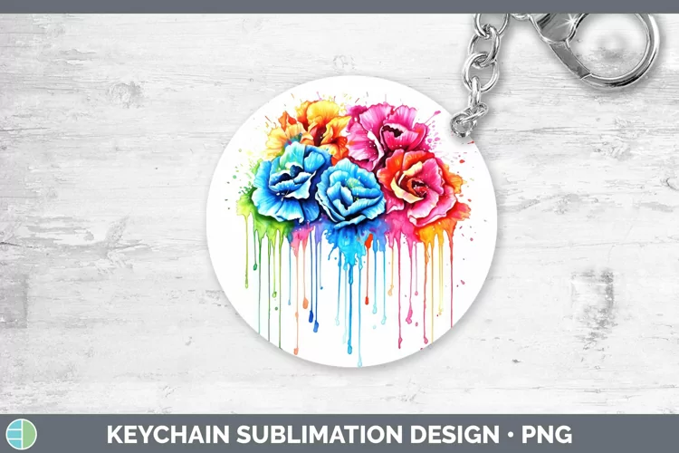 Watercolor Rainbow Carnation Keychain | Sublimation Keyring